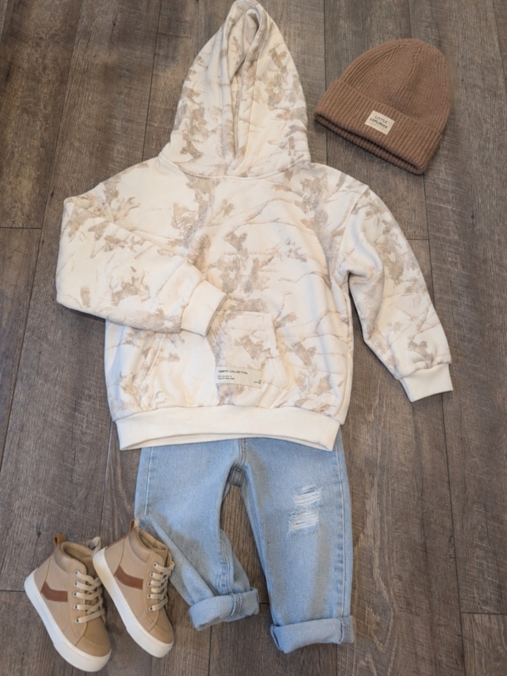 Comfrt Kids Neutral Camo Hoodie - Beige/Cream